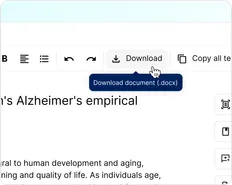 Export options for document with format buttons like APA, MLA