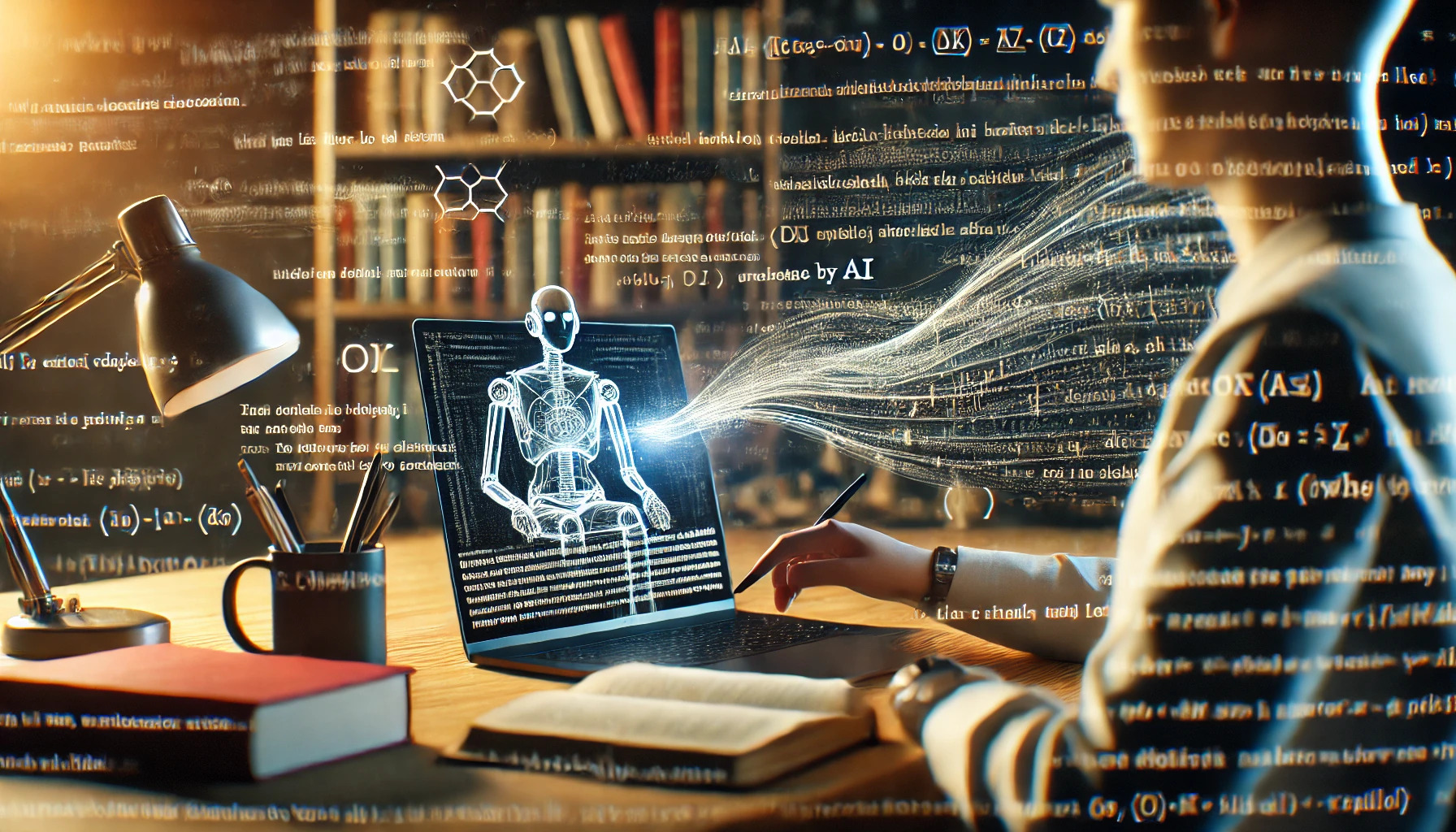 Student before notebook with AI helping them