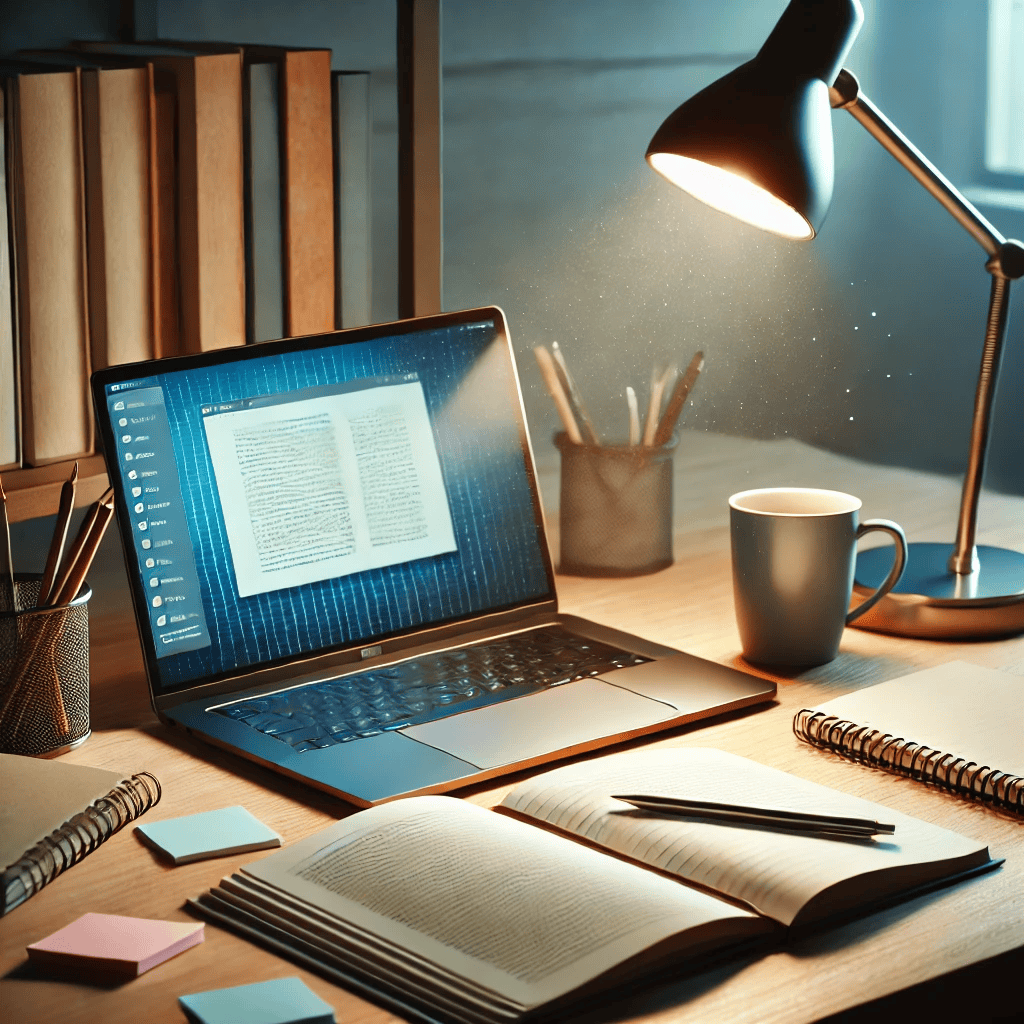 Workspace with Laptop and Papers